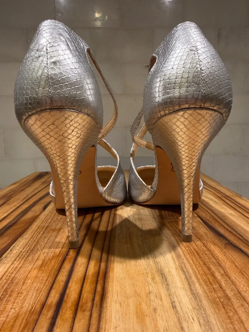 Talbots Silver Textured Cross-Strap High Heels